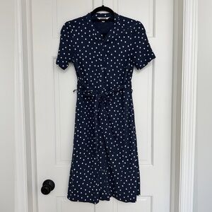 Boden Navy and White Polka Dot Midi Dress
